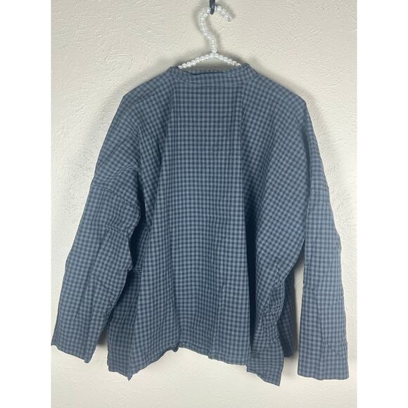 Eskandar Size 0 Top Button Down Oversized Lagenlook Gray Gingham Cotton Shirt - Picture 11 of 12